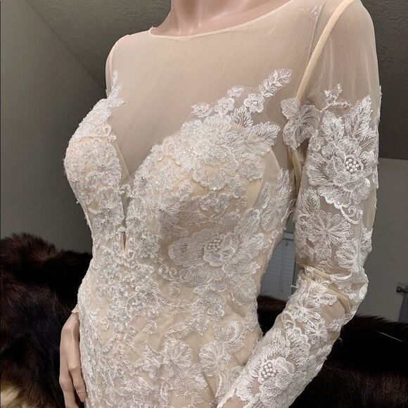 Custom Long Sleeves Embroidered Floral Lace With Sequins and Crystal Beads Gown - Picture 8 of 16